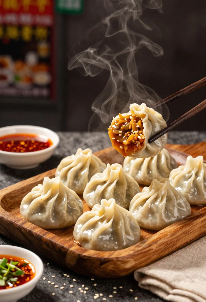 Food Photography Shot Freshly Steamed Momos With Irresistible Street-food Appeal reference photo