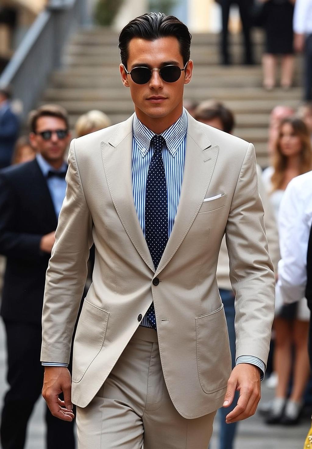 Handsome Dark Slicked Back Tan Blue White