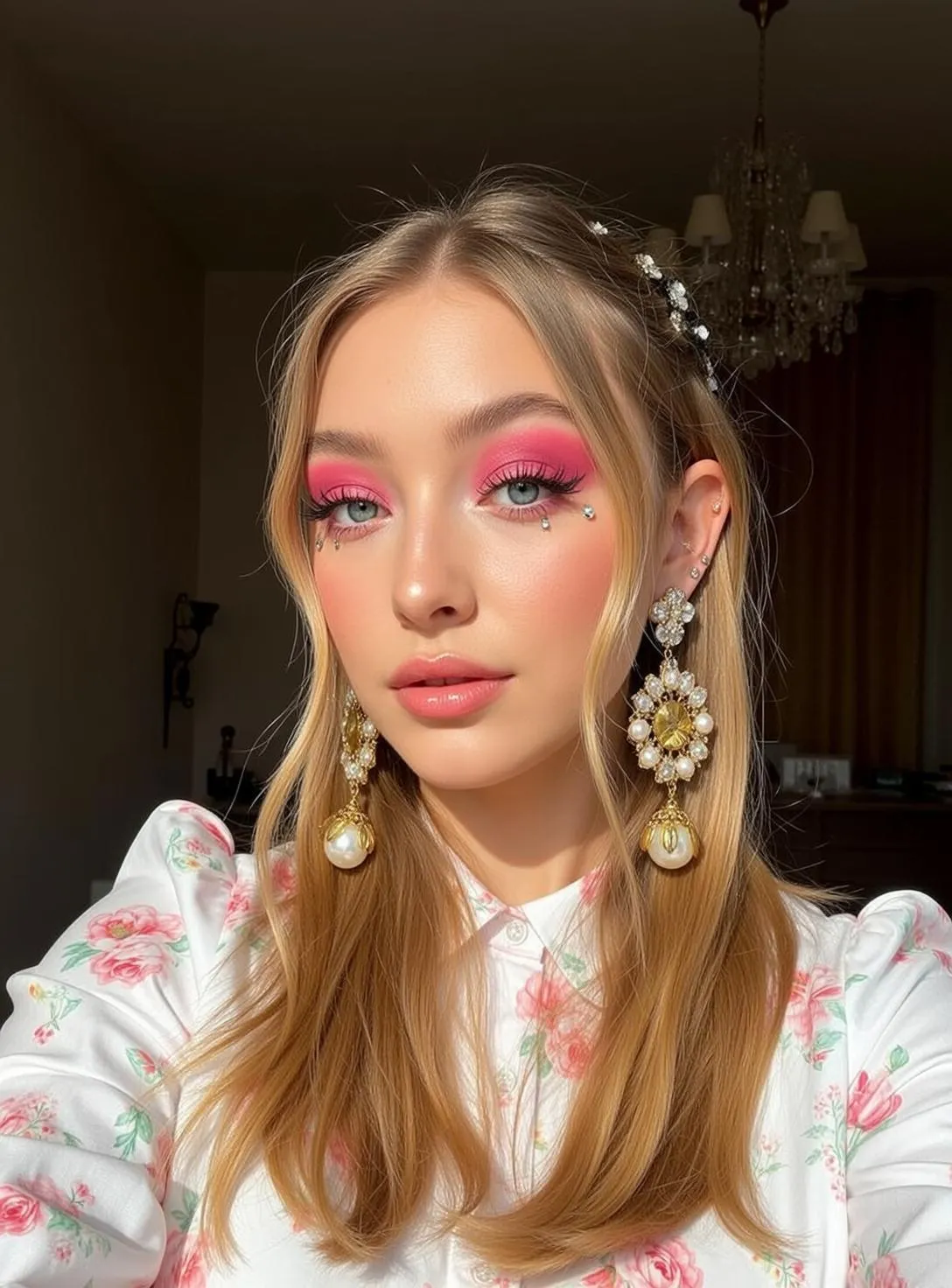 Makeup And Earrings And False Lashes In Styled Portrait