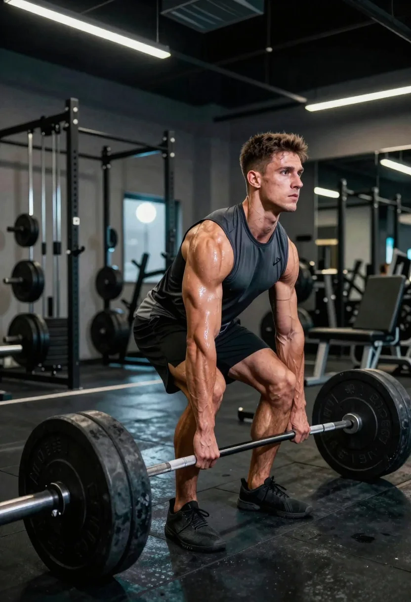 Dynamic Gym Photoshoot Powerful Athlete Executing High-intensity Workout Sleek Fitness reference photo
