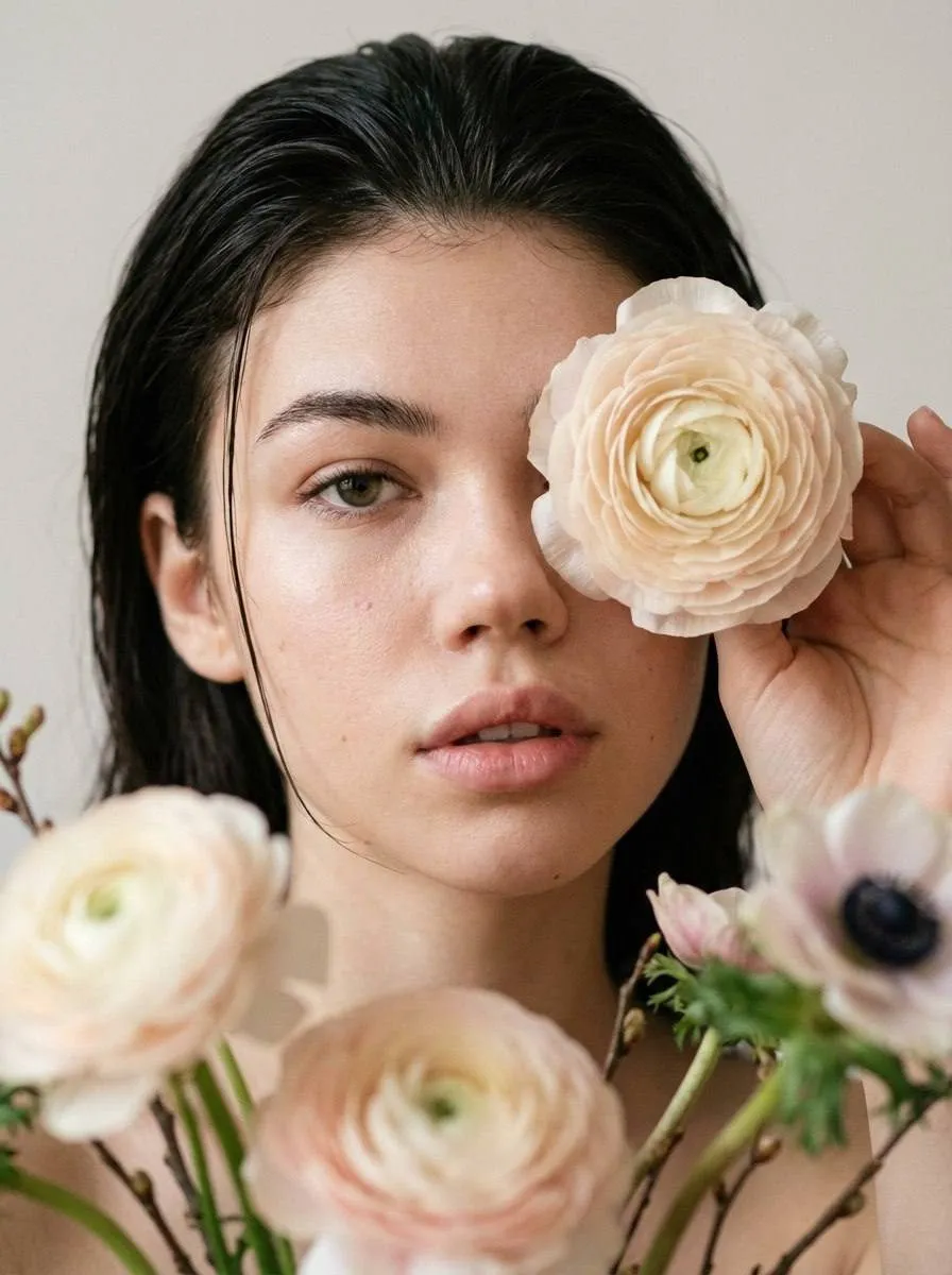 Photorealistic Portrait Cream Pink Flower