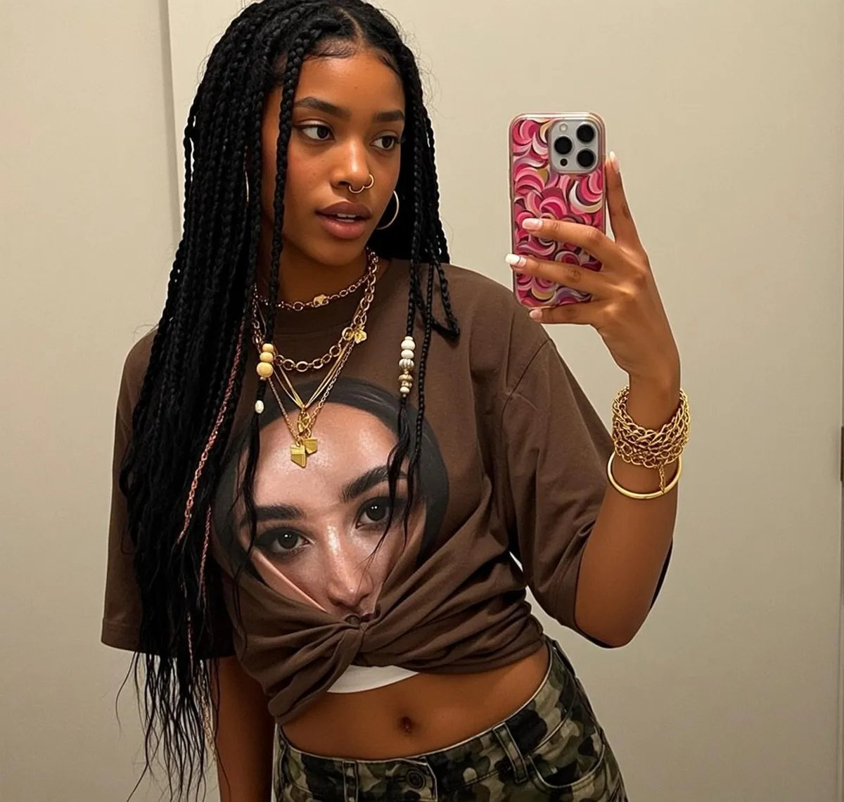 Piercings Makeup Earrings Necklace And Bracelets In Selfie Portrait