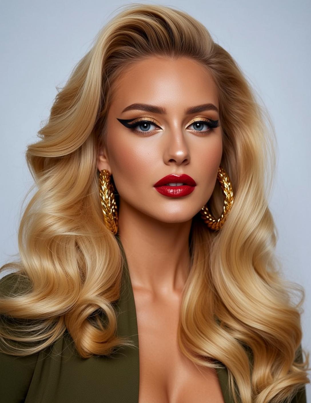Photorealistic Portrait Young Woman With Striking Blue Eyes Her Face