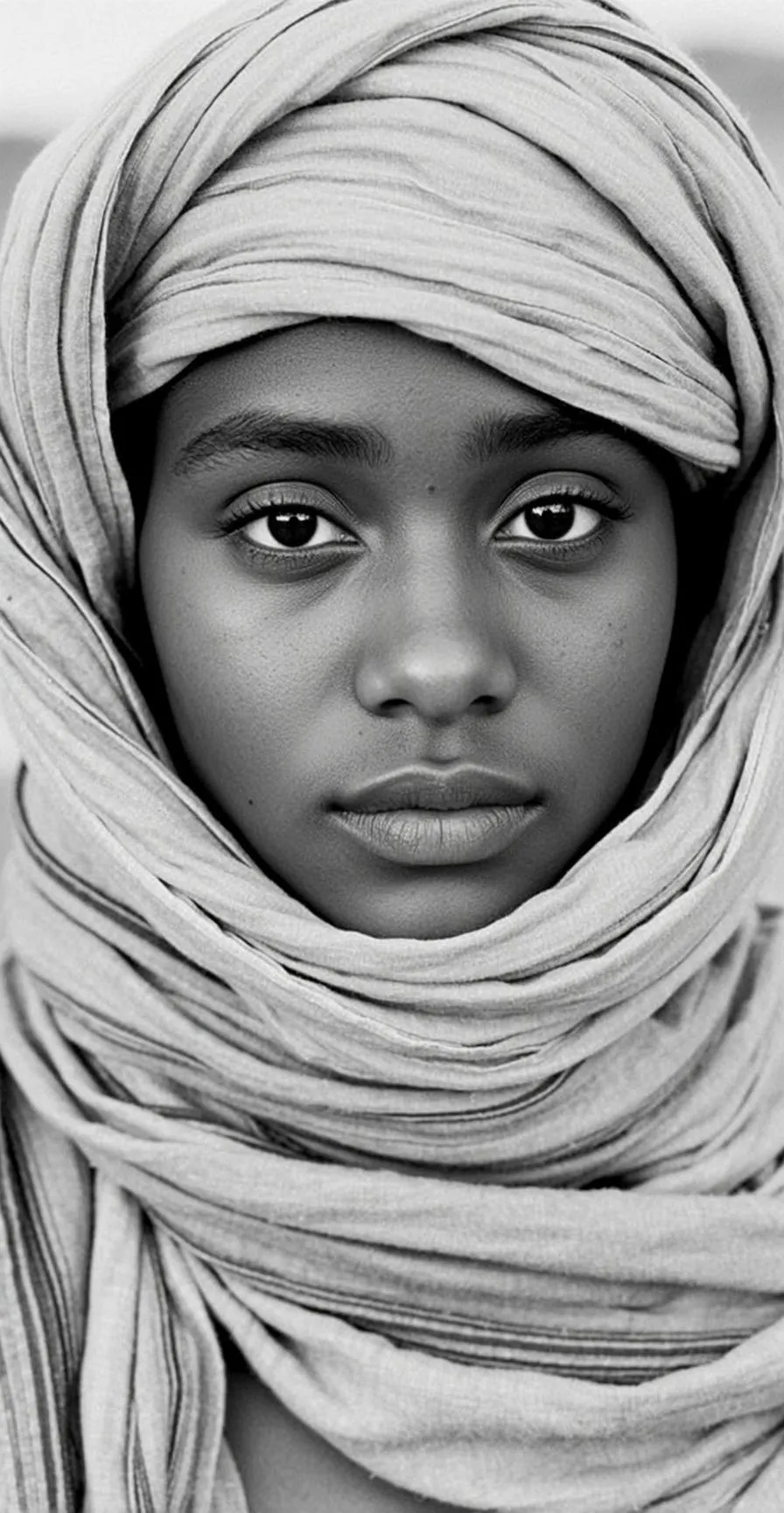 Close-up Head-and-shoulders Portrait Young Black Woman Captured Black And White