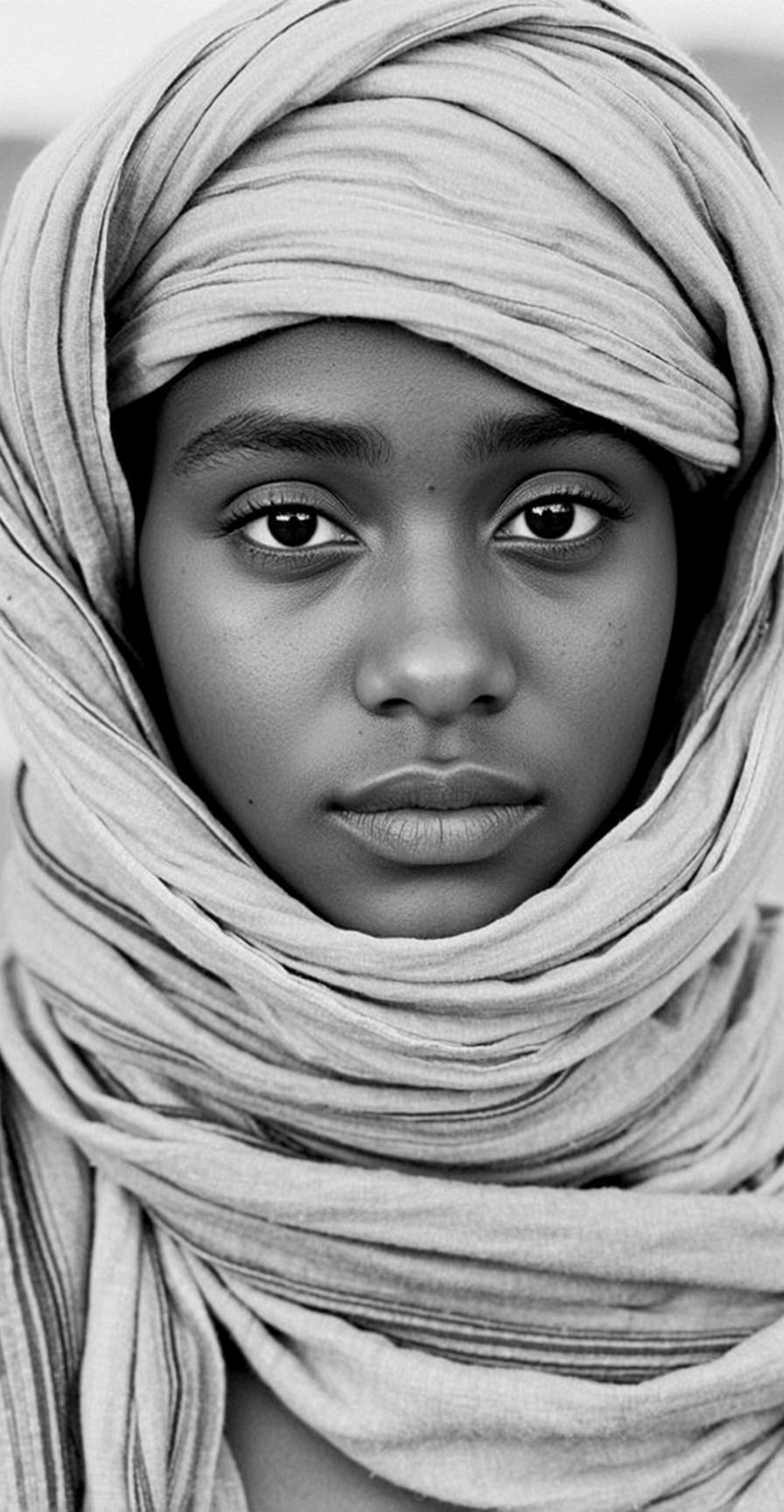 Close-up Head-and-shoulders Portrait Young Black Woman Captured Black And White