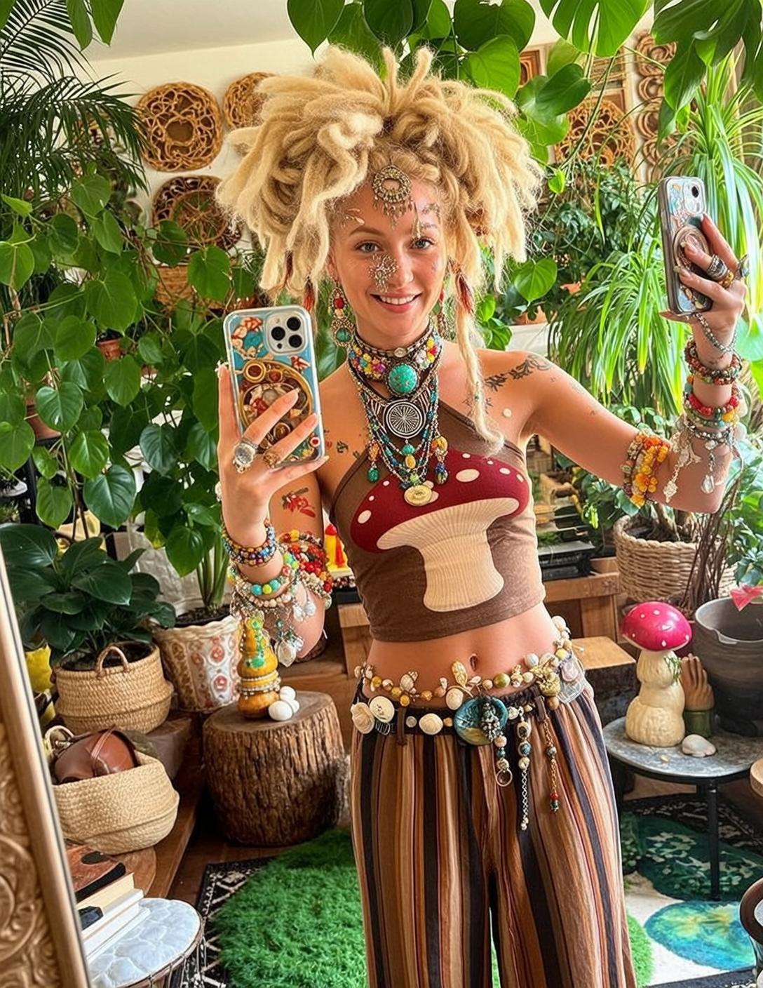 Mushroom Print Top Mirror Selfie