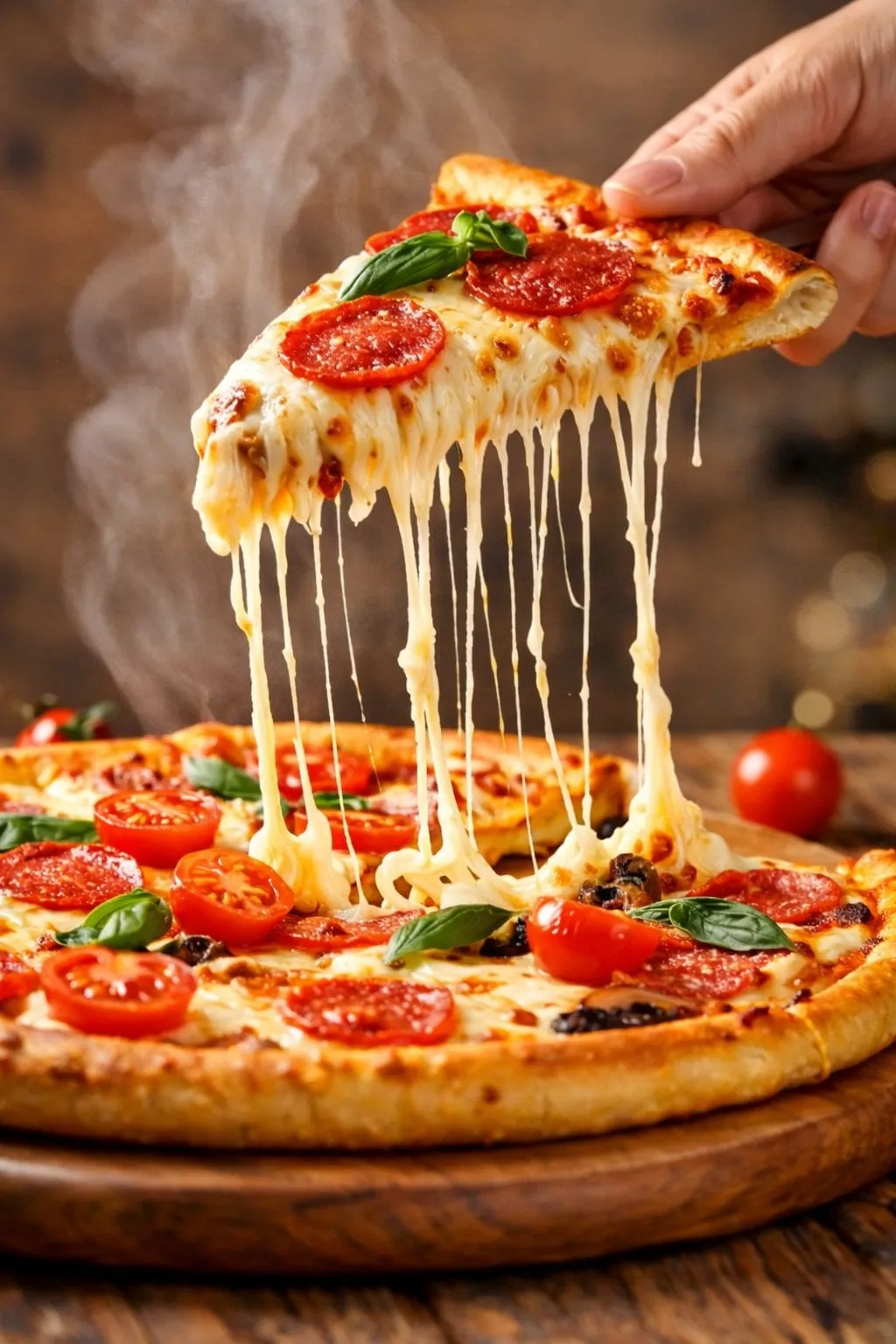 Pepperoni Pizza Slice Cheese Pull Studio Lighting