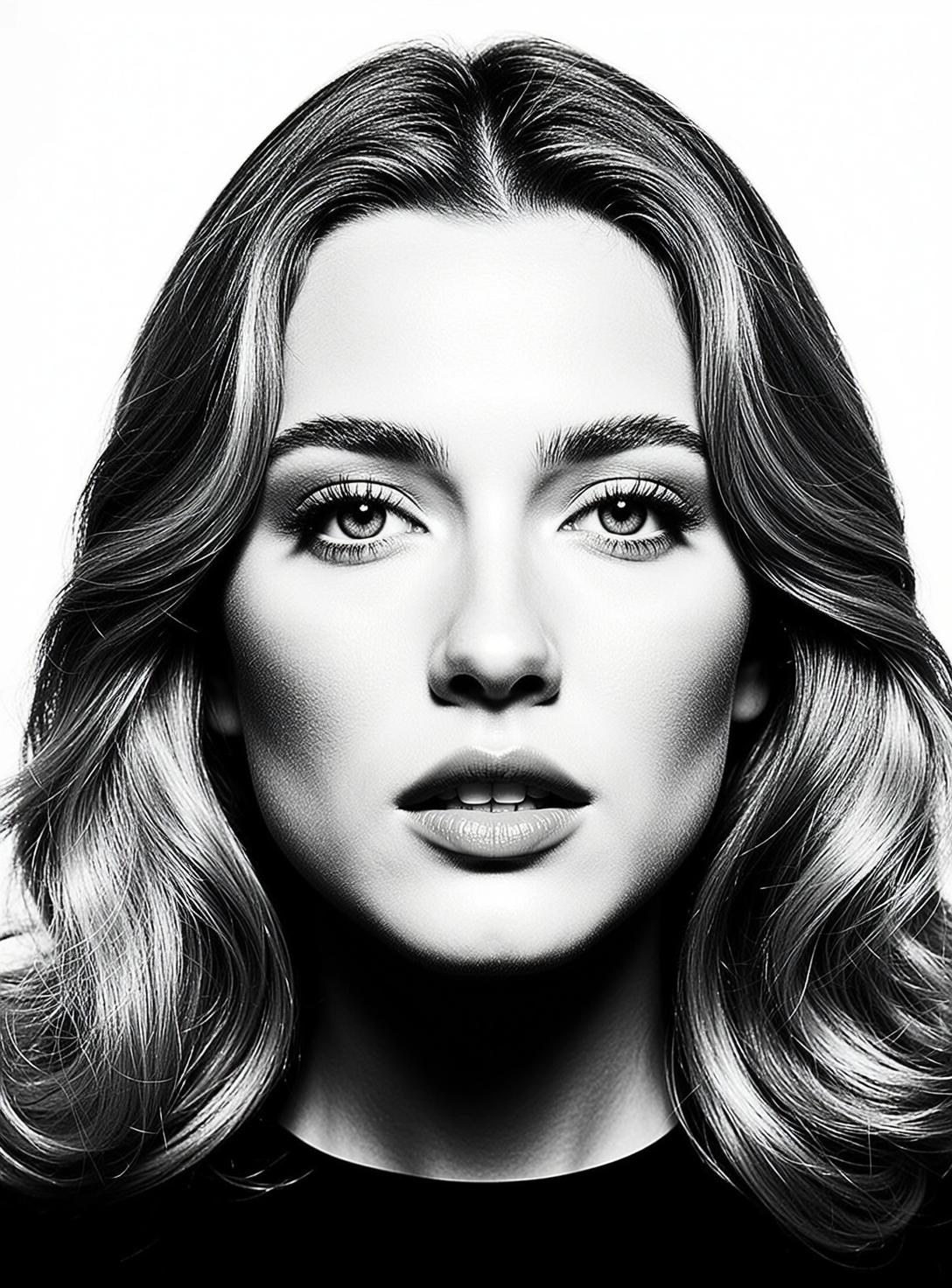 Headshot Portrait Young Woman With Neutral Expression Looking Directly The