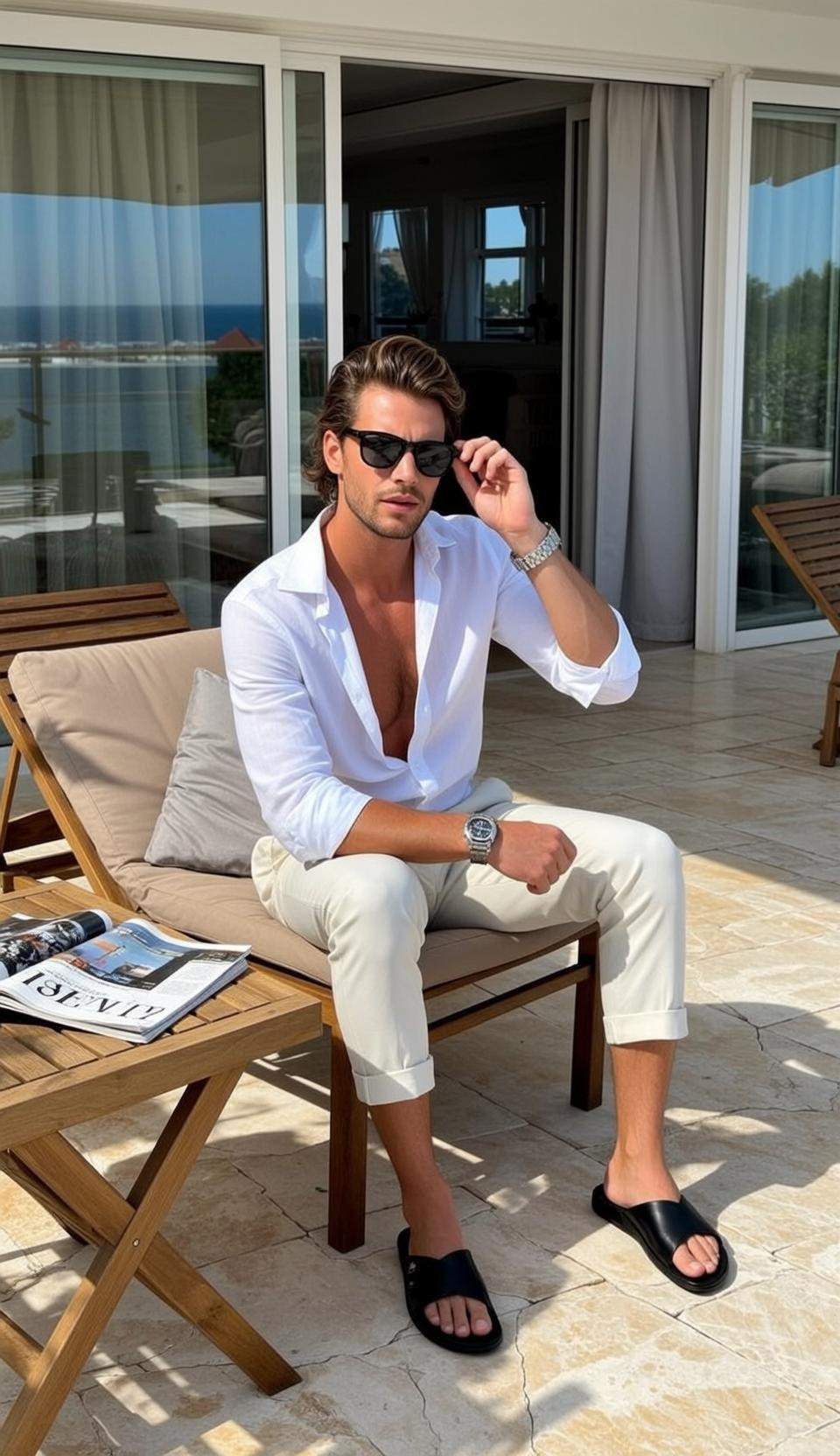 Brown Medium Length Styled Tanned Open White