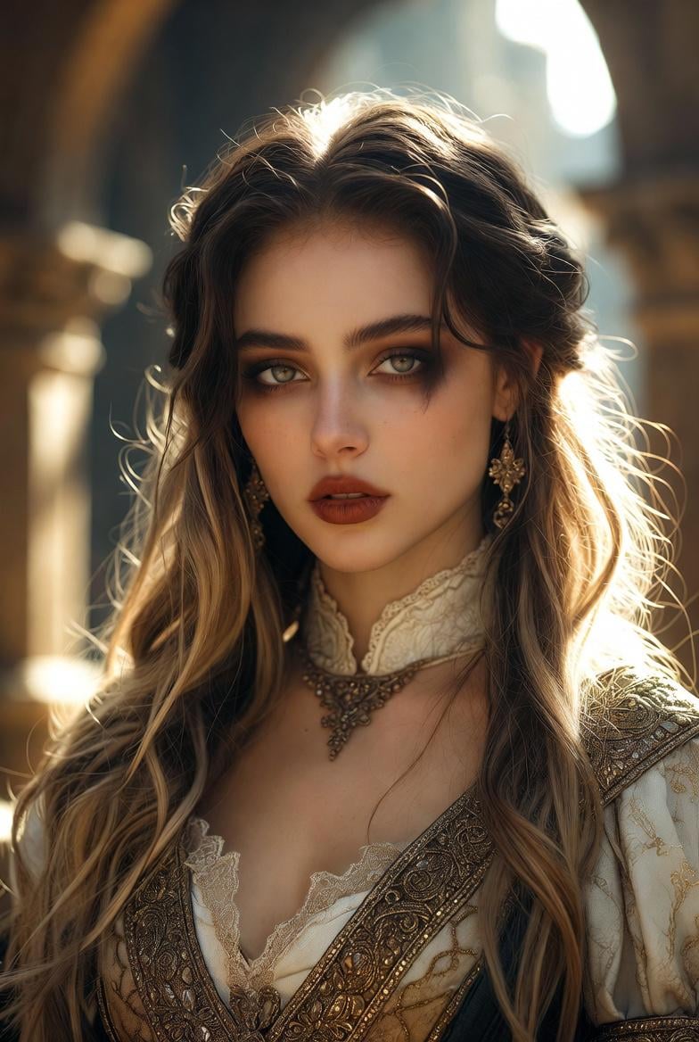 Ornate Historical Garment With Gold Embroidery And Warm Backlight