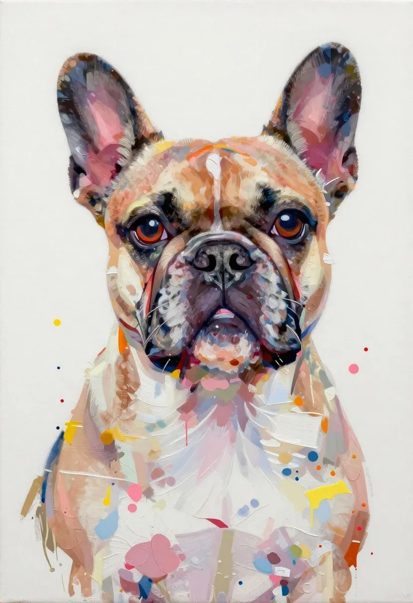 Oil Paint Portrait White Canvas Subject Close-up Headshot French Bulldog