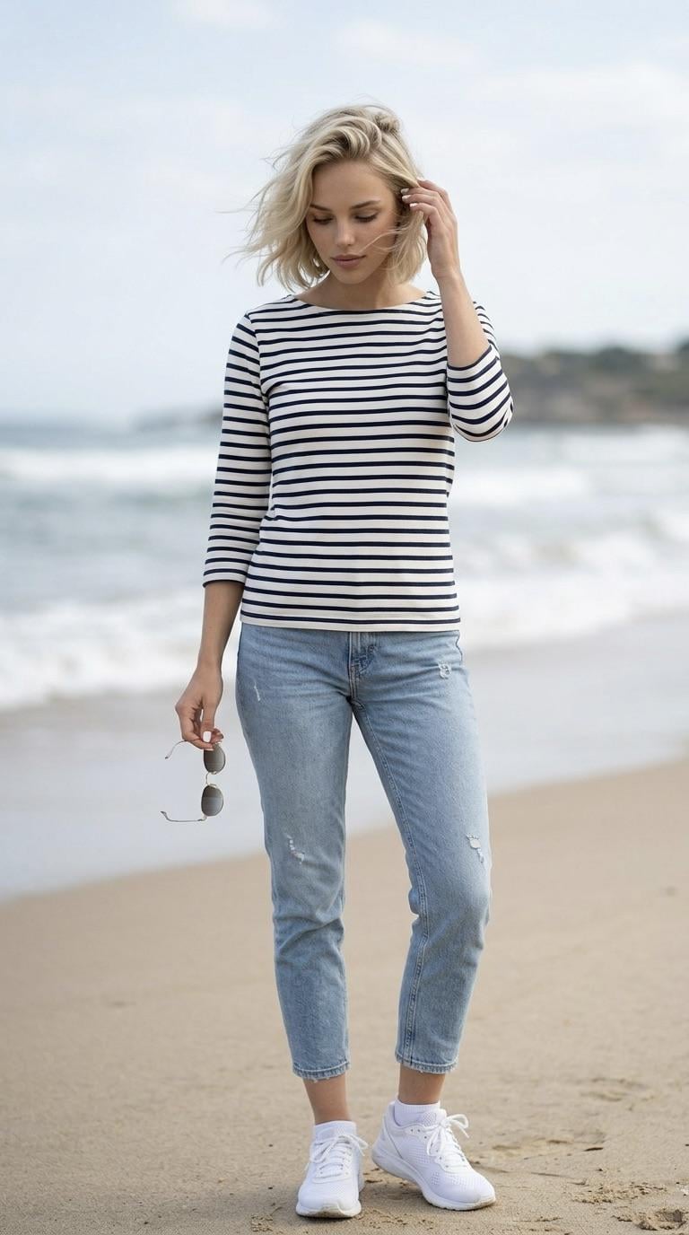 Sandy Beach Overcast Day Outfit With Sunglasses
