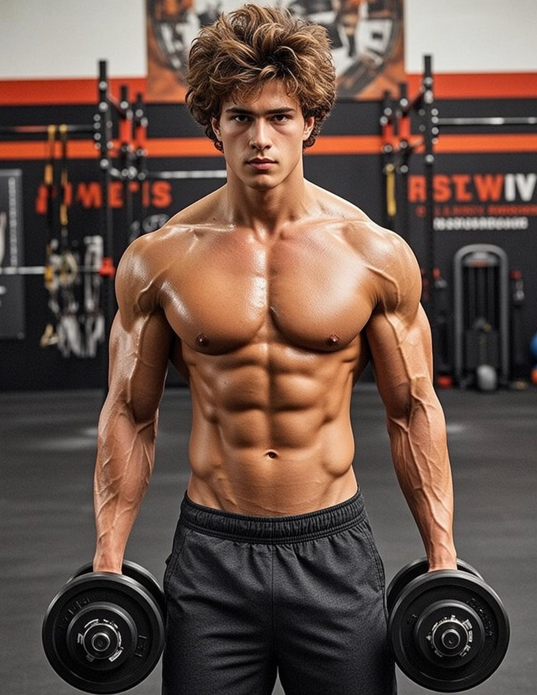Muscular Medium Length Wavy Brown Tanned Dark