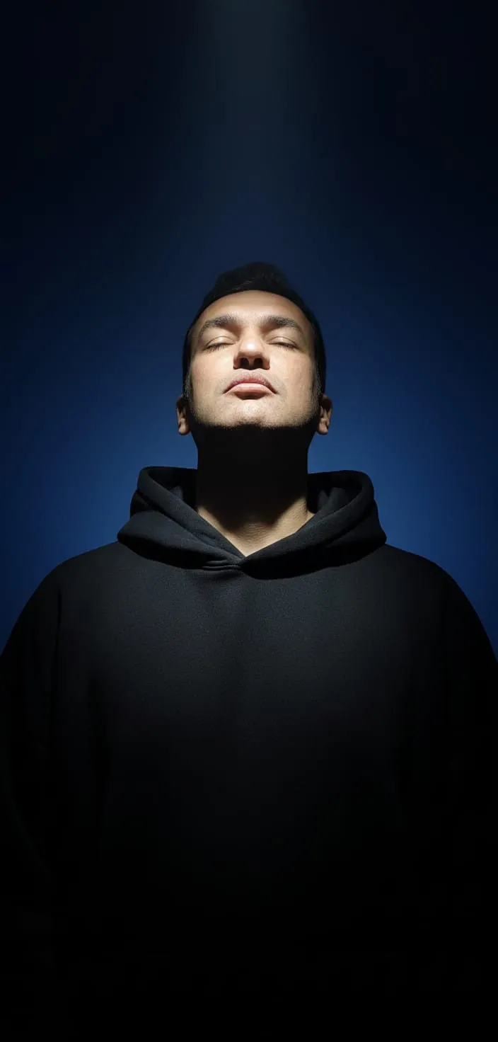 Black Hoodie Blue Gradient Portrait
