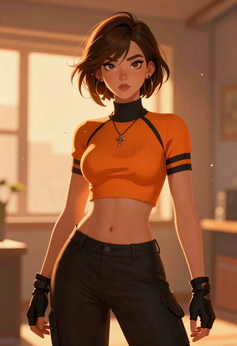 Digital Illustration Confident Young Woman With Short Tousled Brown Hair reference photo