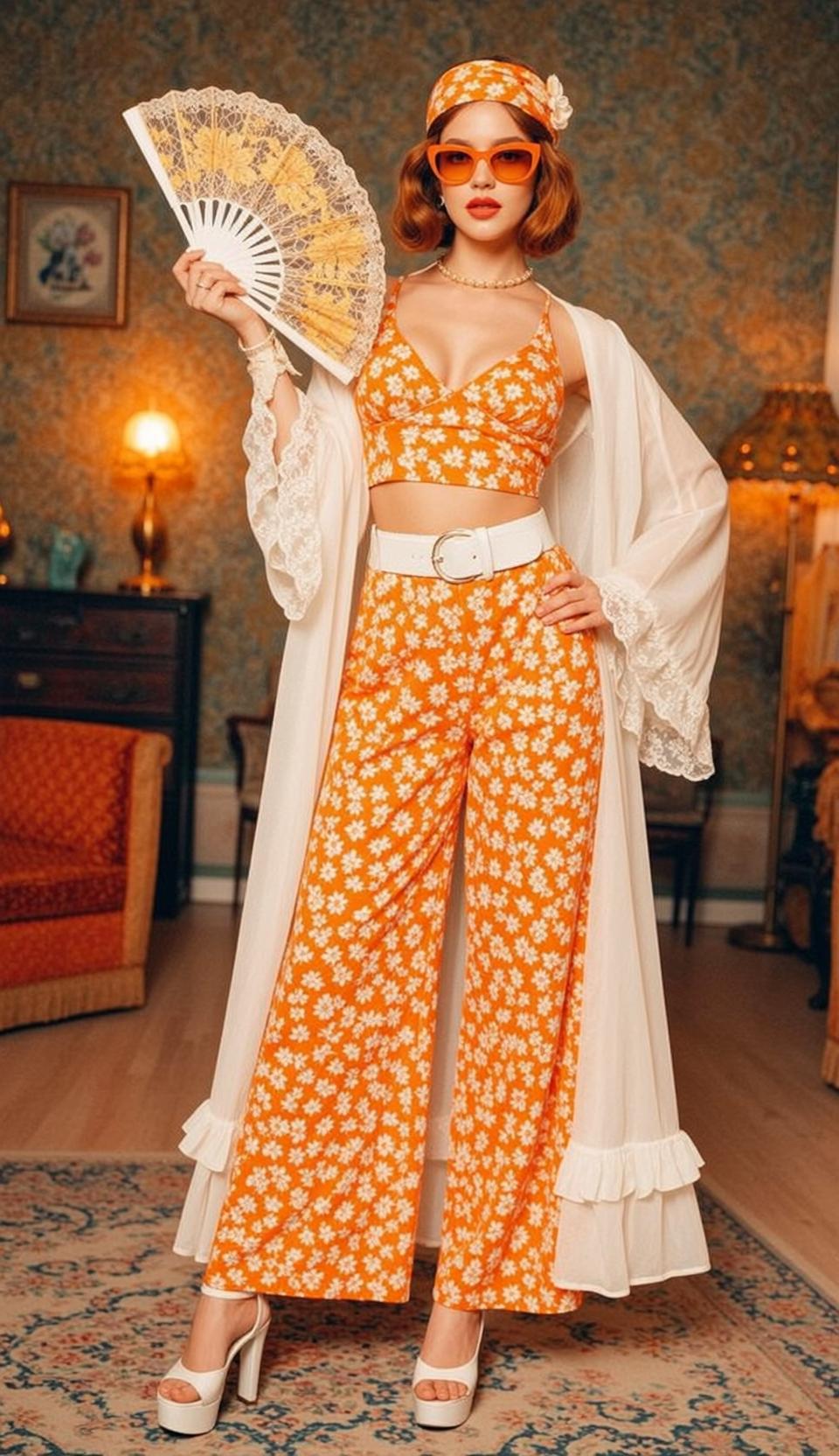 Auburn Bob Floral Crop Top Vintage Living Room