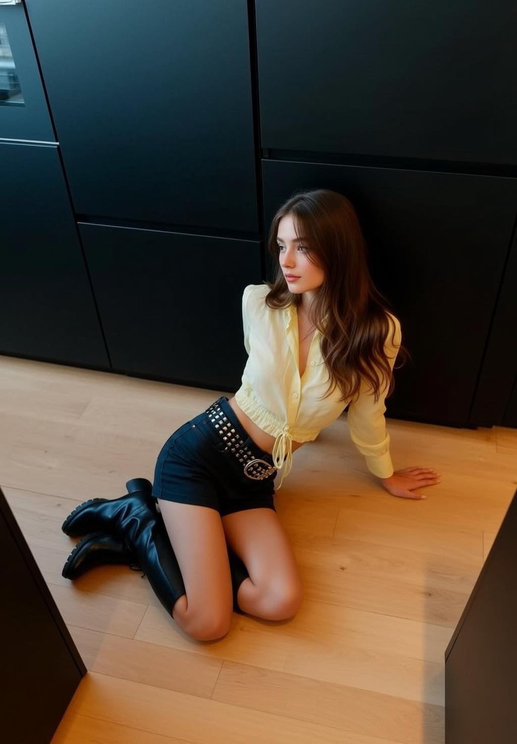 Wide Black Studded Pale Yellow Semi