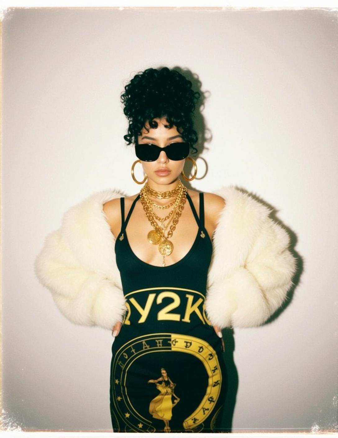 Y2k Stands Facing Forward Her Hands Hips