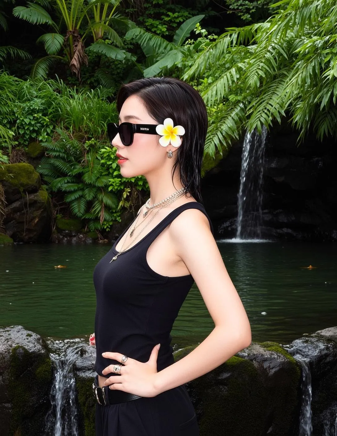 Sunglasses Makeup Earrings Necklace And Rings In Fashion Portrait