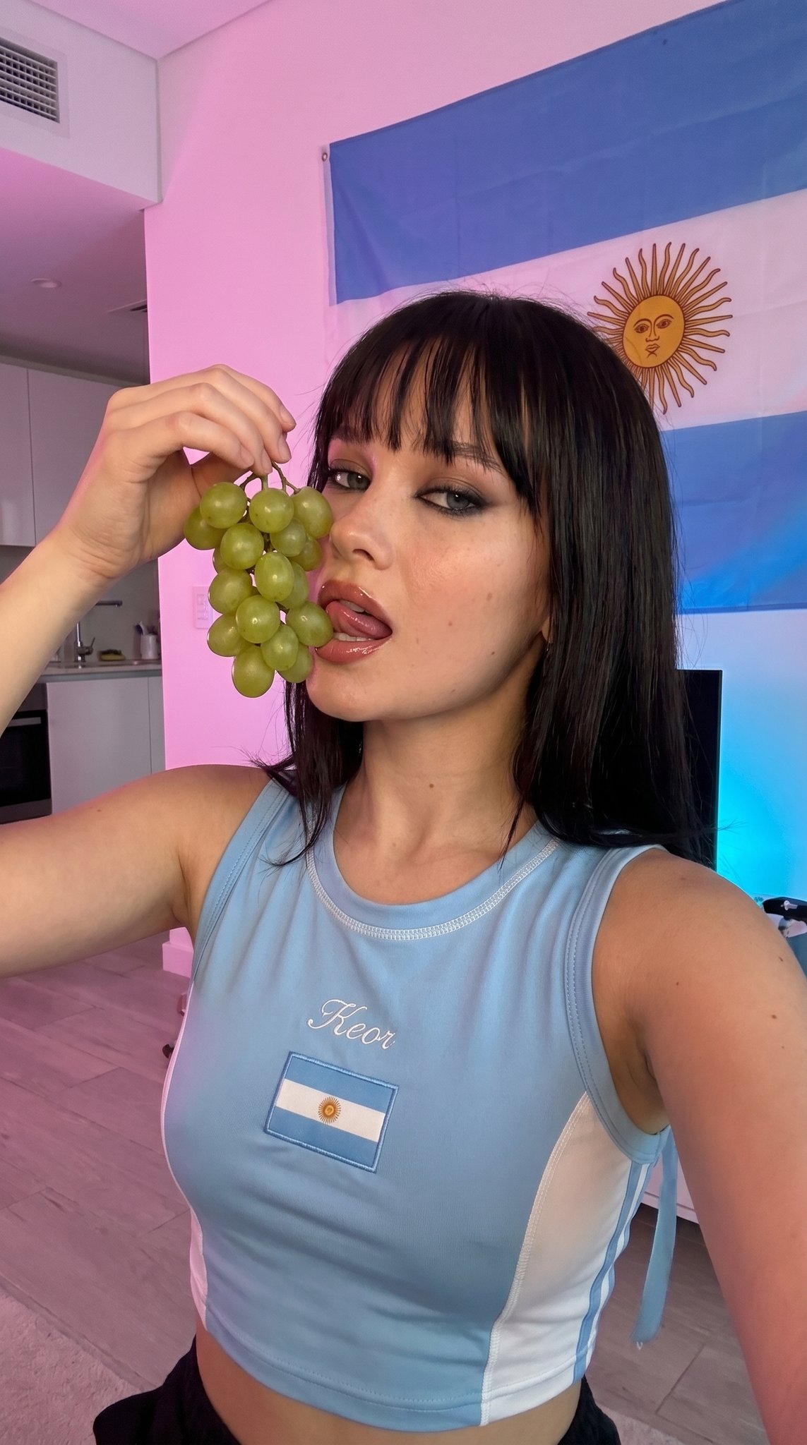 Selfie With Grapes And Argentine Flag