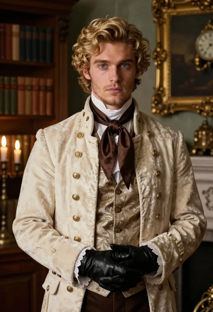 Handsome Young Man With Wavy Blonde Hair And Blue Eyes