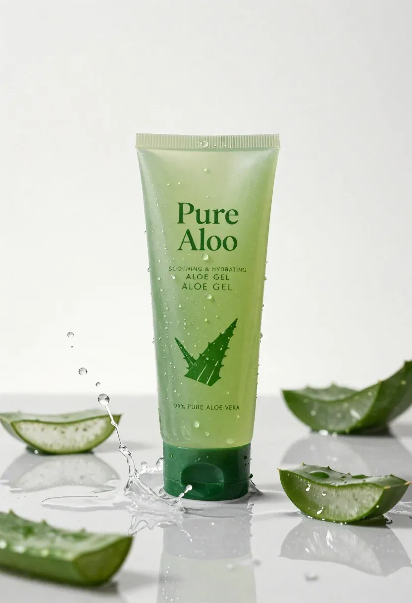 Vertical Product Shot Translucent Green Tube Pure Aloe Gel Standing