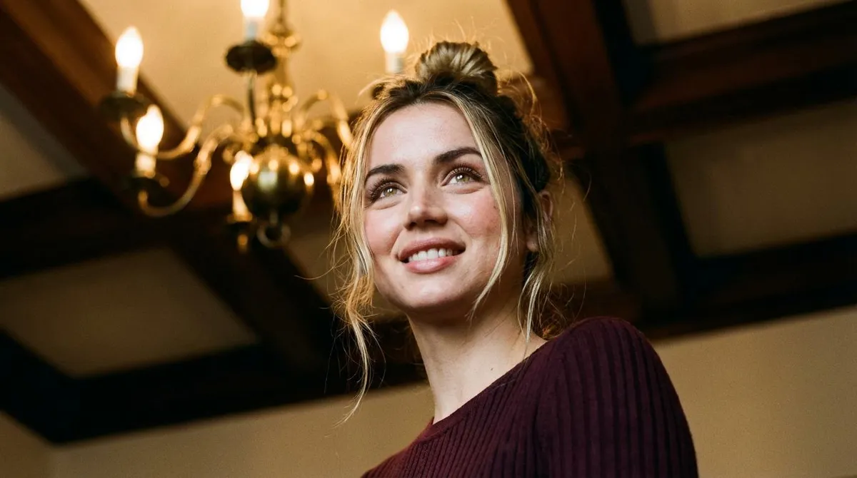 Realistic Woman Messy Bun Knit Sweater Chandelier