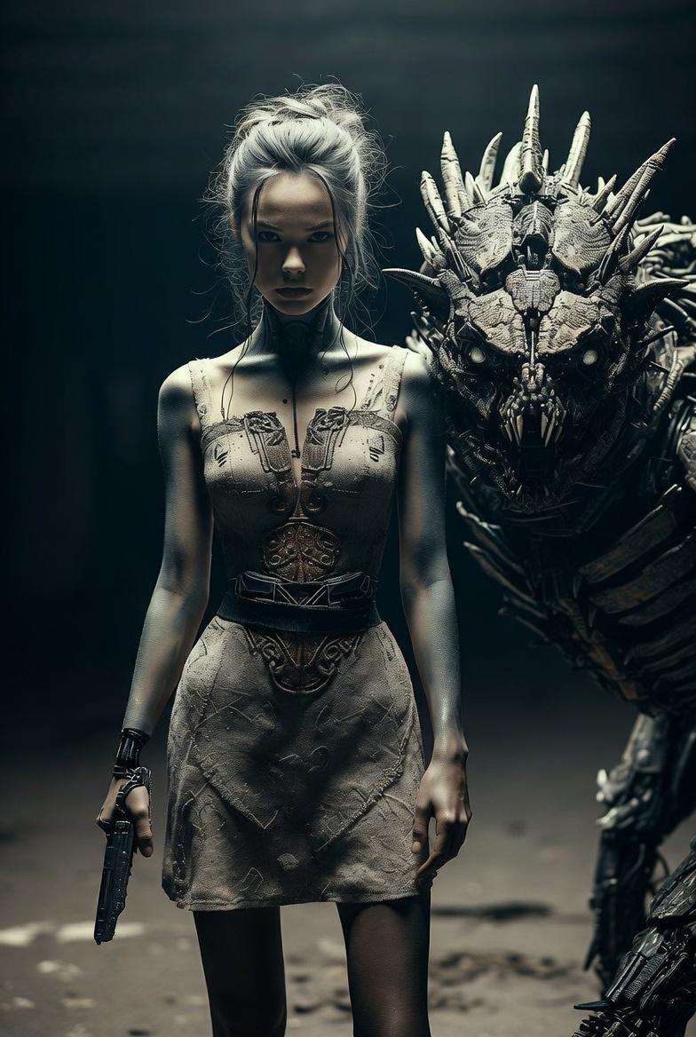 Futuristic Pistol And Biomechanical Creature