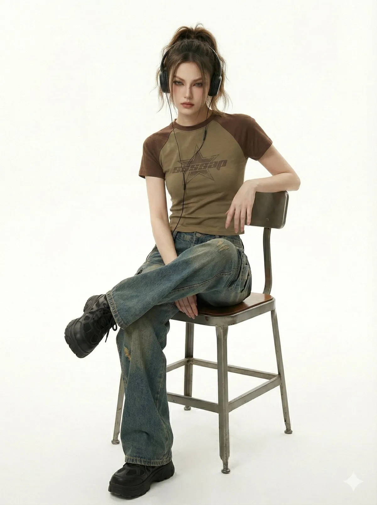 Y2k Raglan Tee Denim Cargos Studio Rebel Gaze
