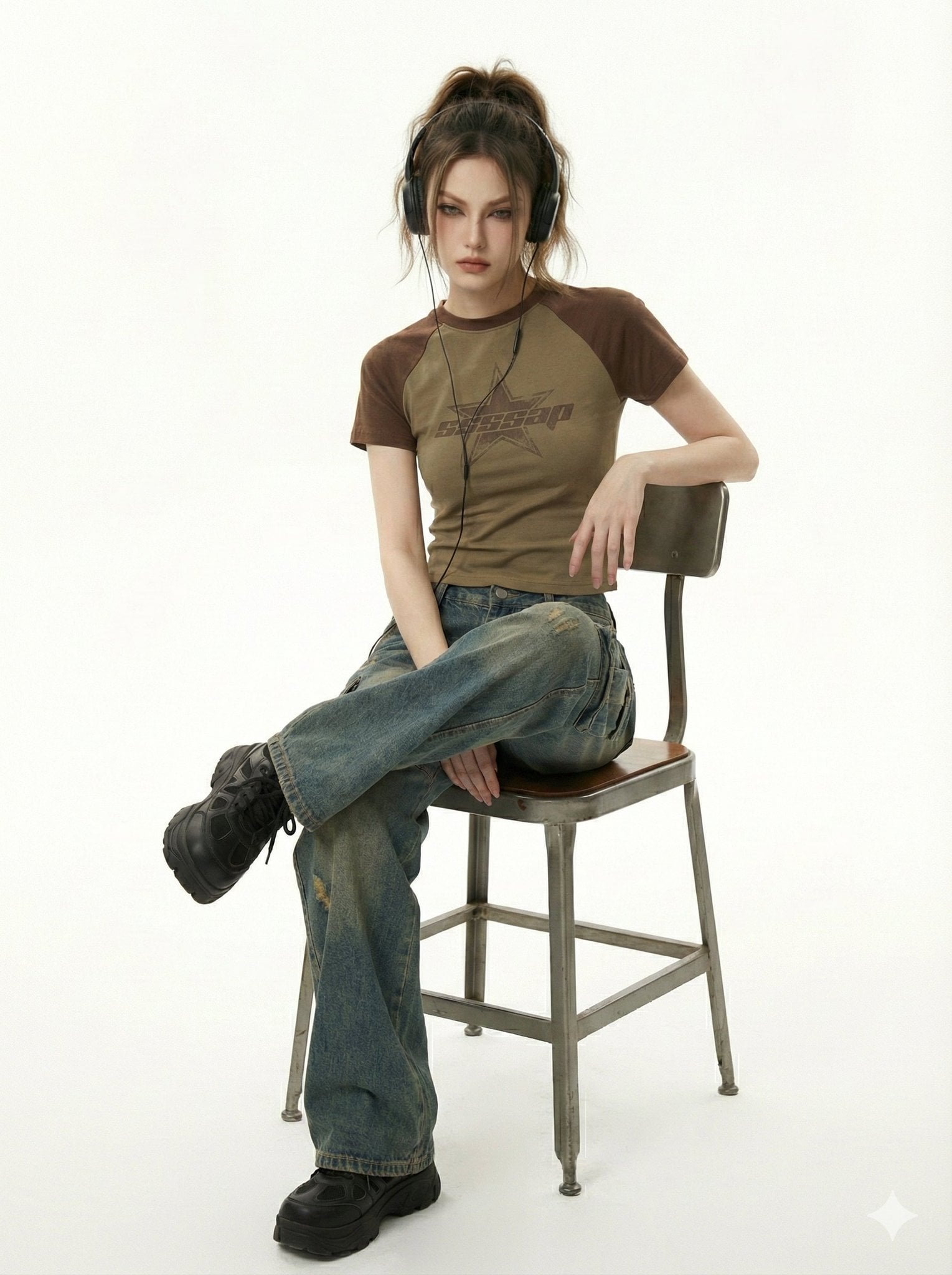 Y2k Raglan Tee Denim Cargos Studio Rebel Gaze