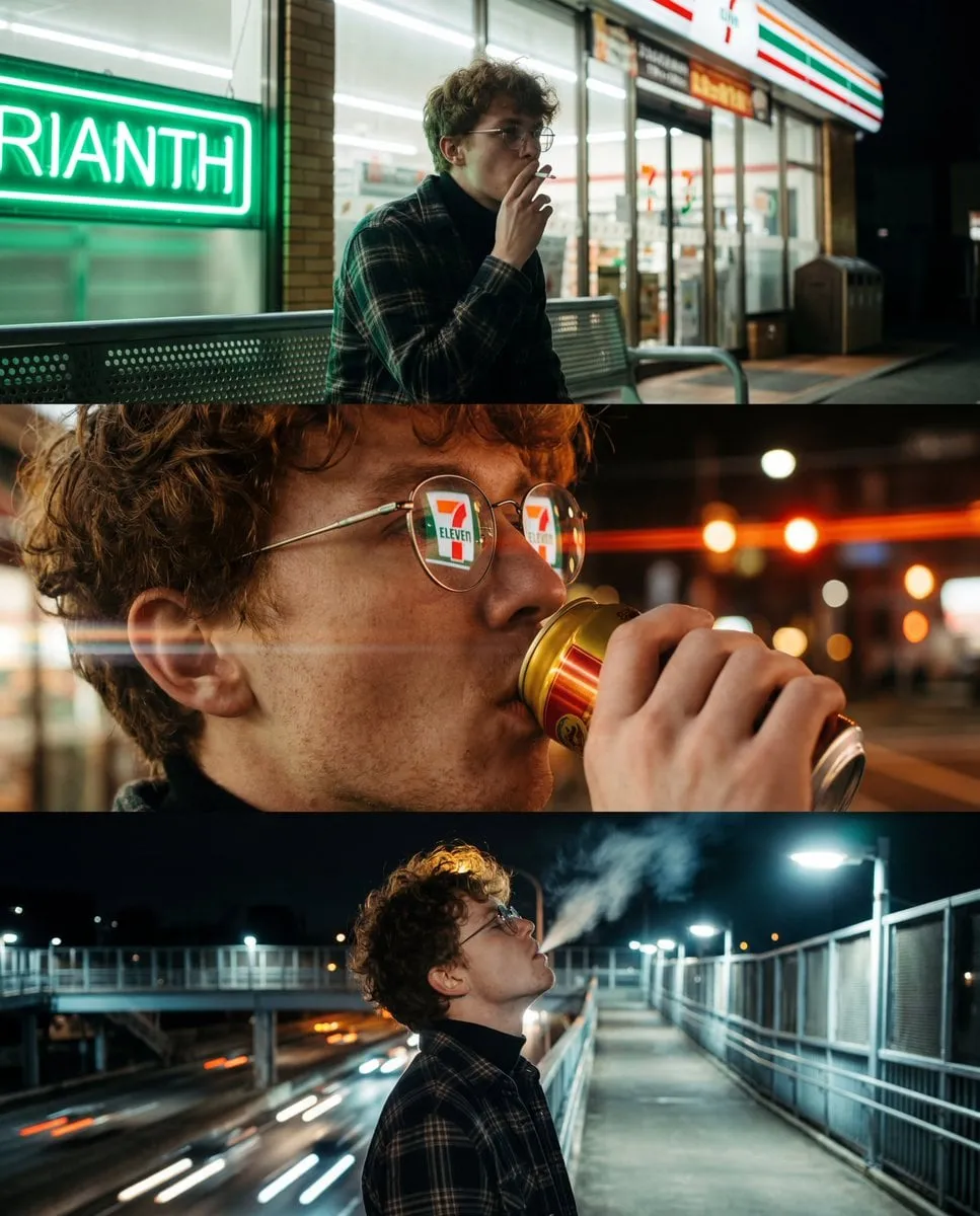 Night Urban Triptych Young Man 7 Eleven