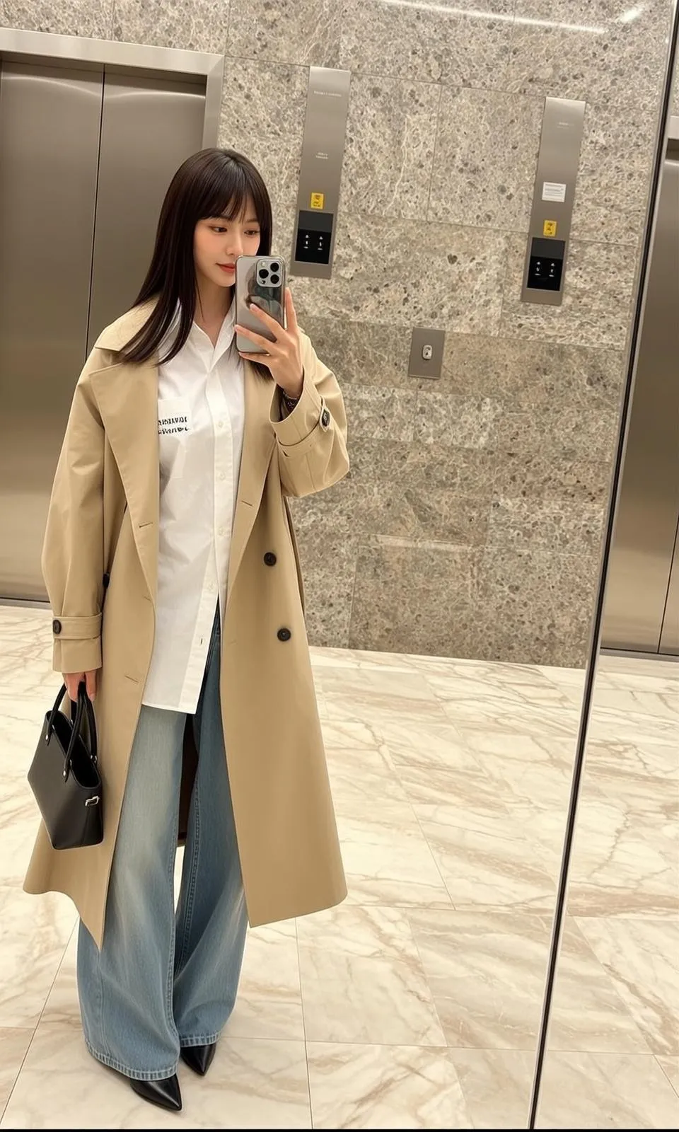 Trench Coat Elevator Selfie