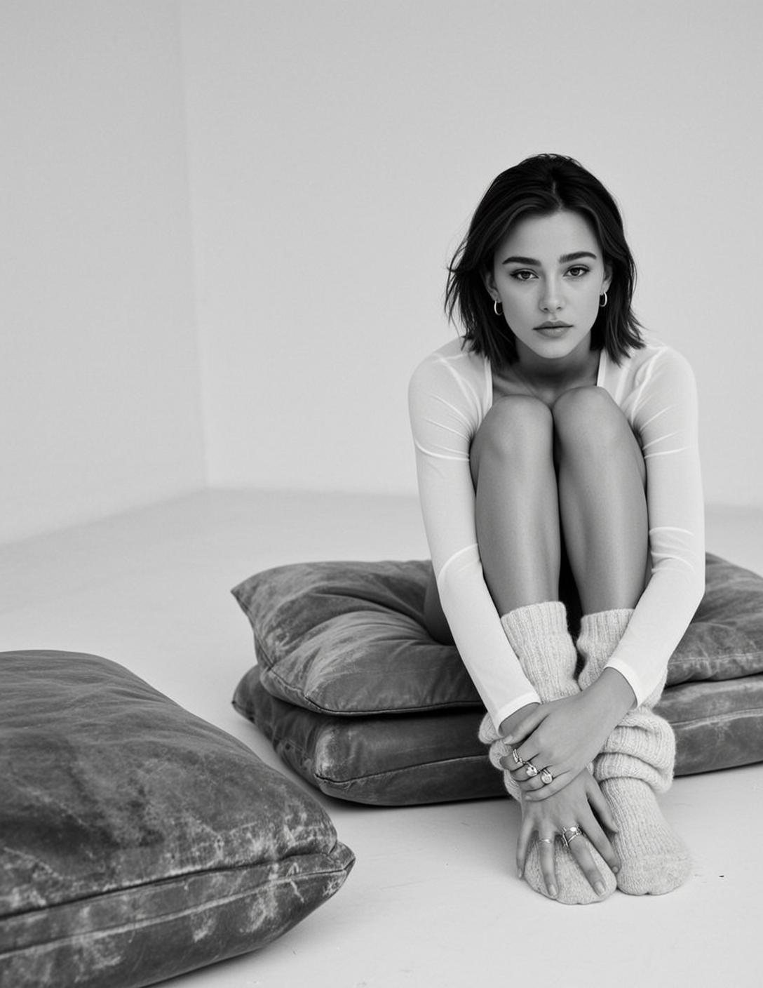 Medium Shot Black And White Photorealistic Image Captures Young Woman
