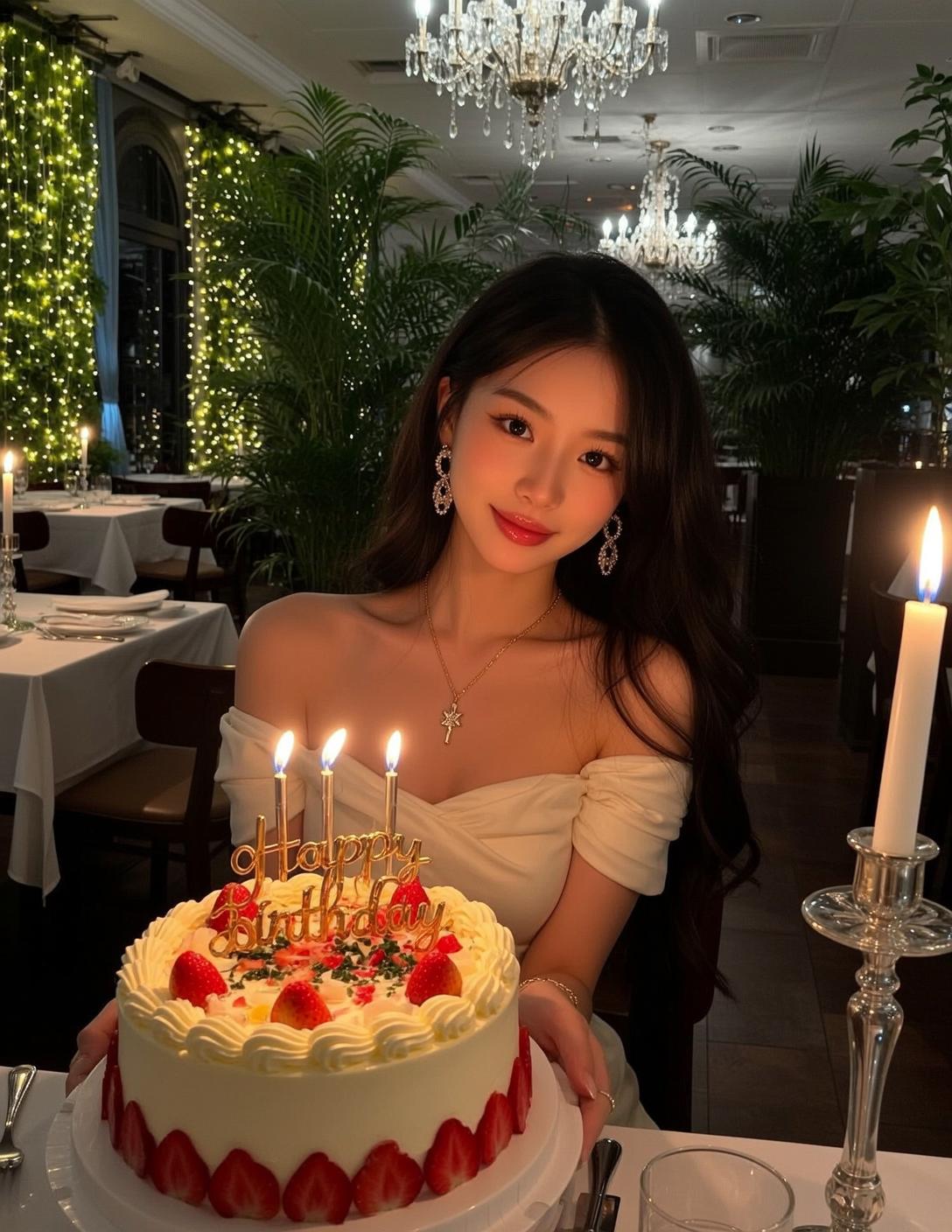 Explore Seated Table Restaurant Holding Birthday Cake