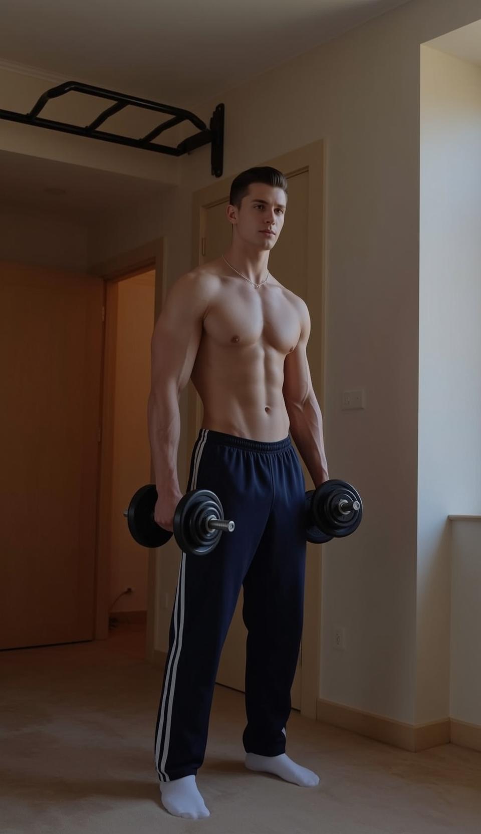 Gym Dumbbells Sweatpants Pose