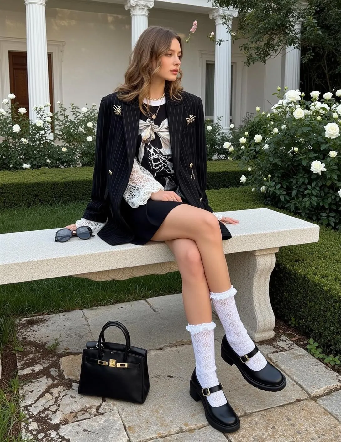 Sunglasses Necklace And Rings In Blazer Portrait