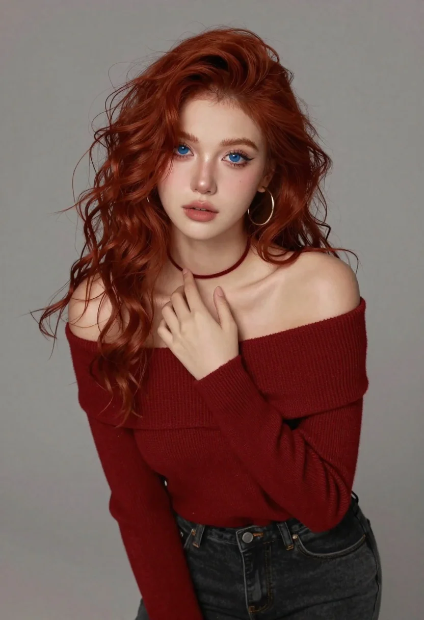Portrait Young Woman With Vibrant Red Hair And Blue Eyes reference photo