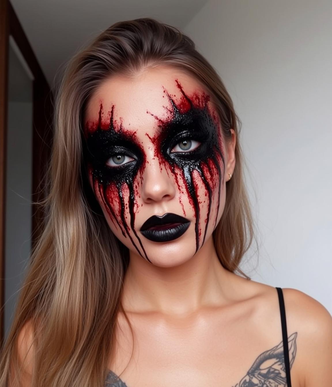 Halloween Makeup Young Long Blonde Wavy Fair