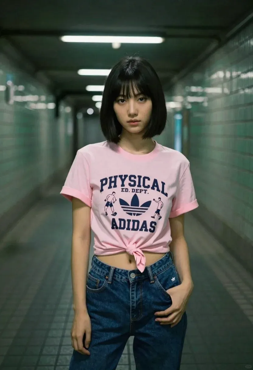 Young Woman With Short Black Bob Stands Confidently The Center