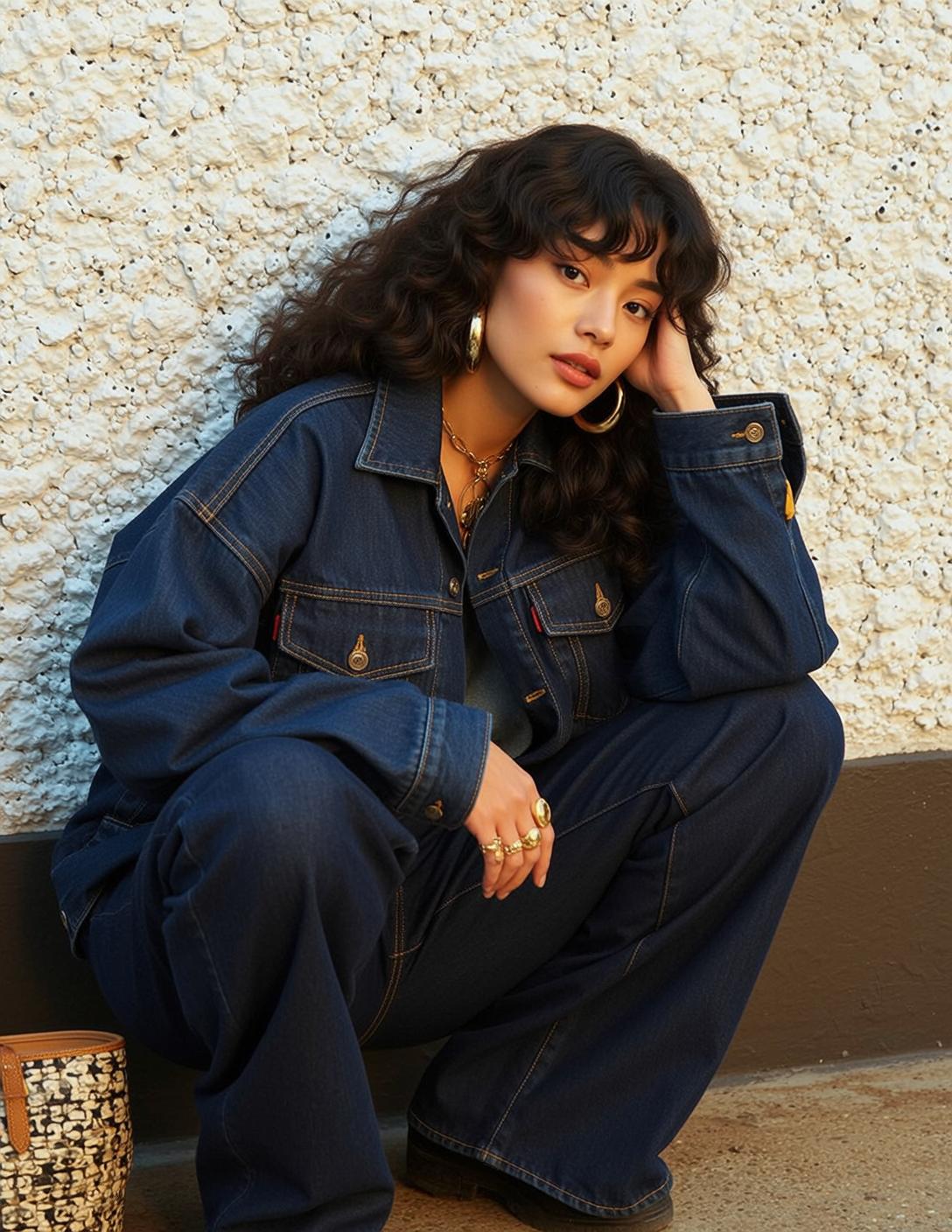 Denim Jacket Crouching Wall