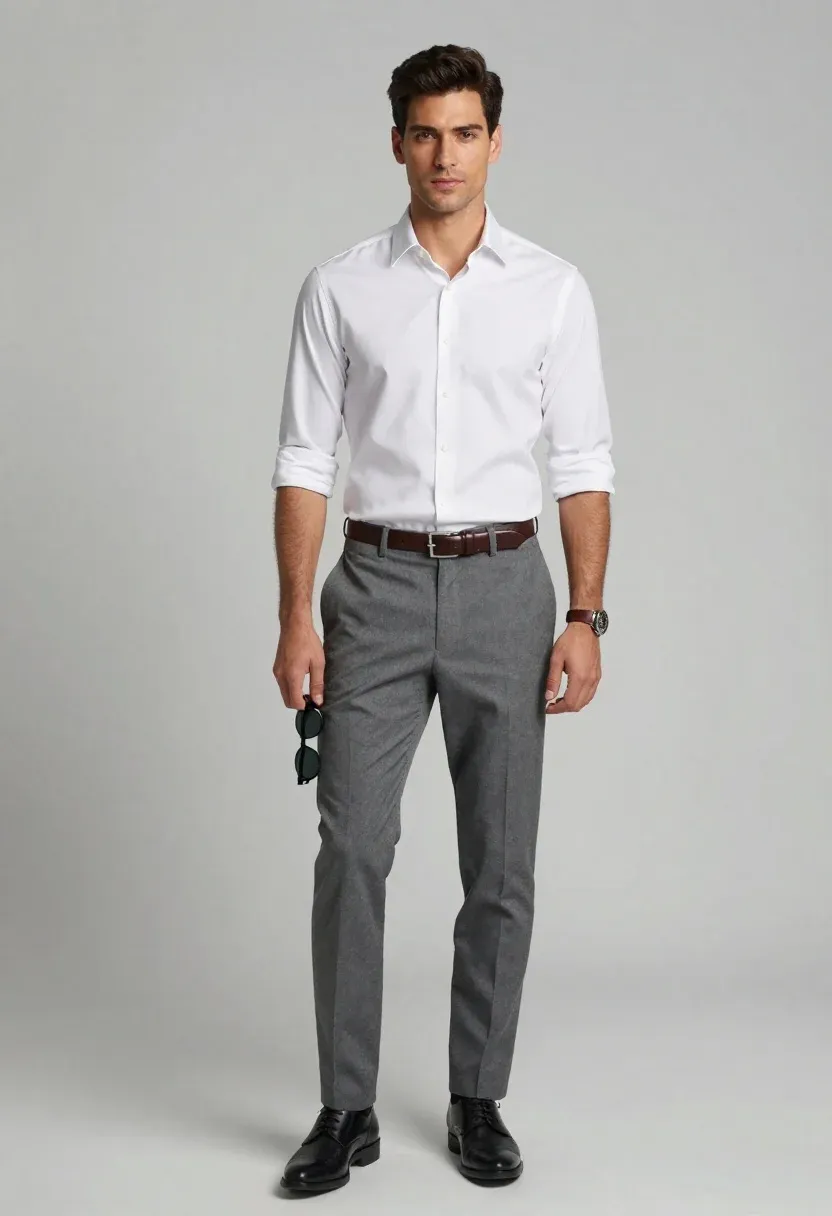 Full-length Studio Portrait Handsome Man With Dark Hair And Confident