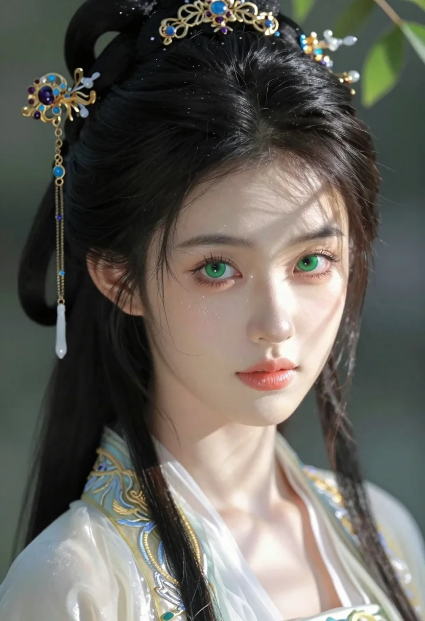 Close-up Portrait Young Woman With Dark Hair Styled Elaborate Updo