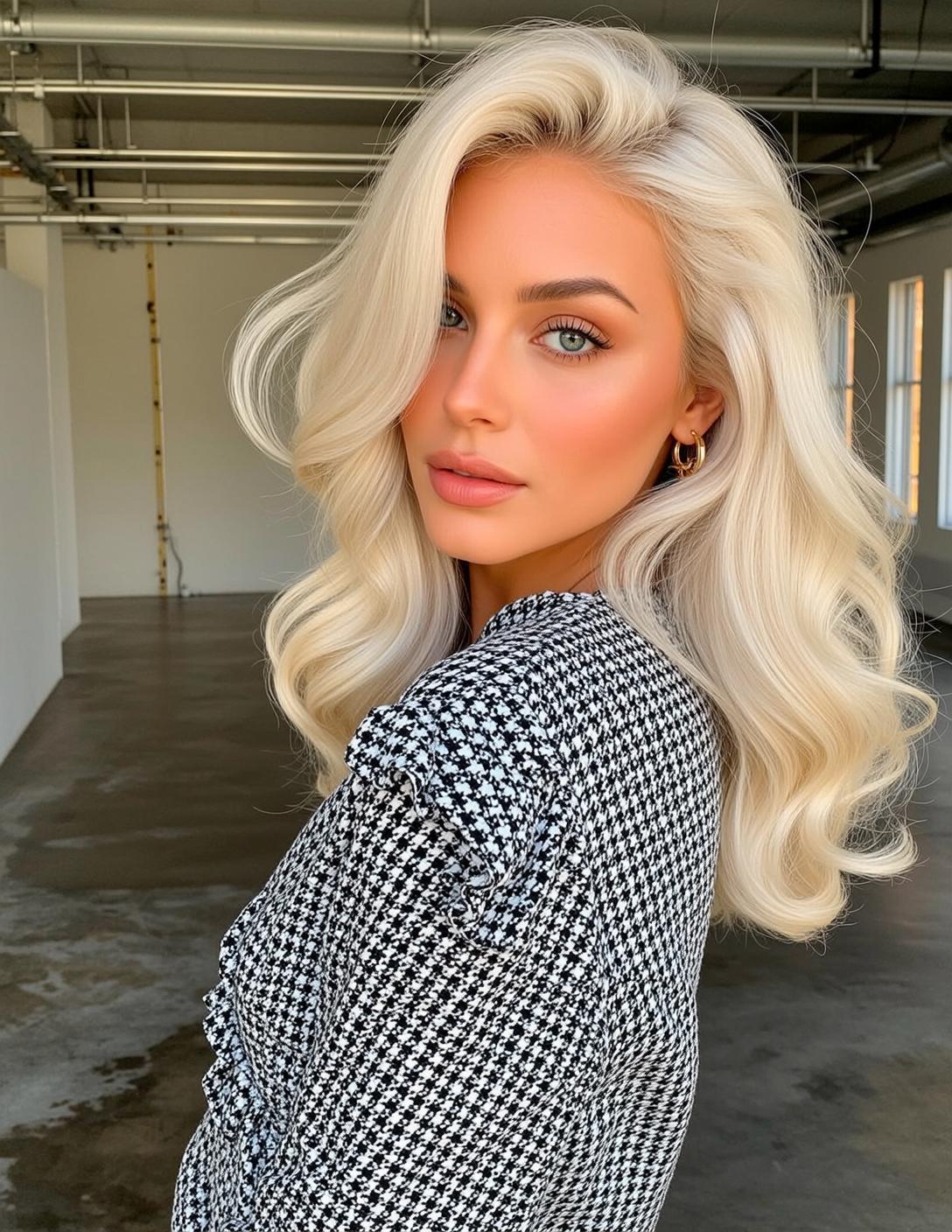 Houndstooth Ruffle Blouse Portrait