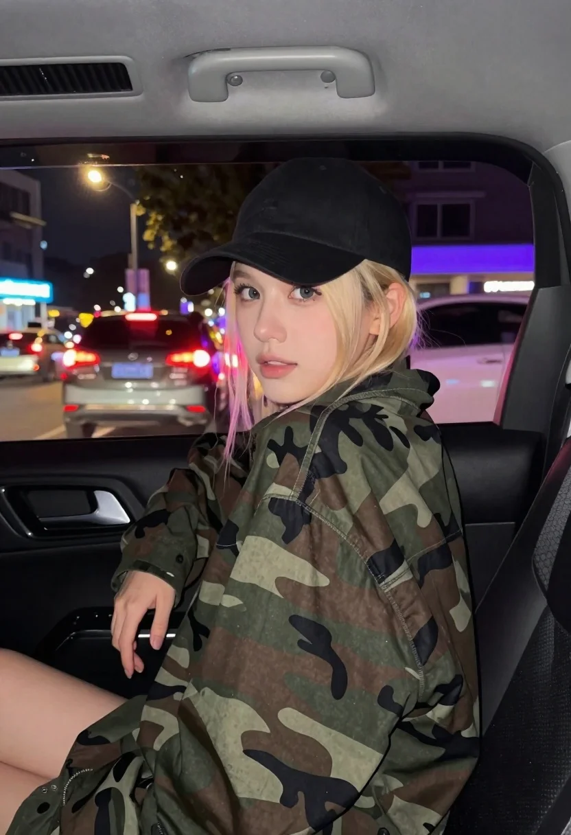 Young Woman With Natural Blonde Hair Sits The Backseat Moving