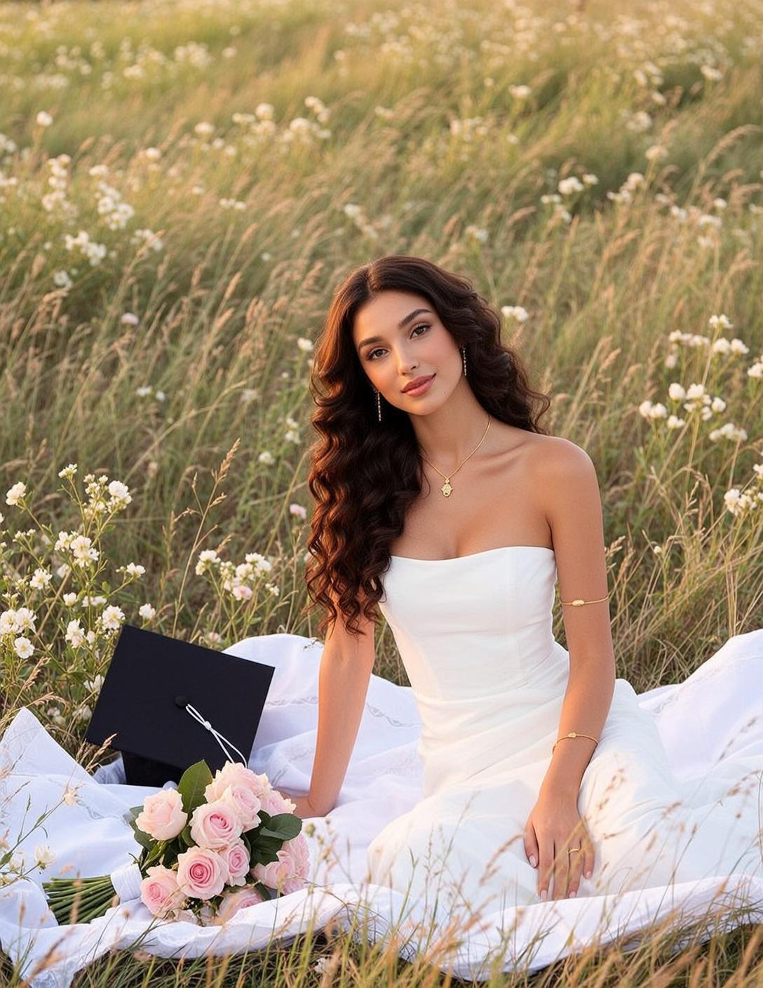 Explore Young Seated White Blanket Spread Field