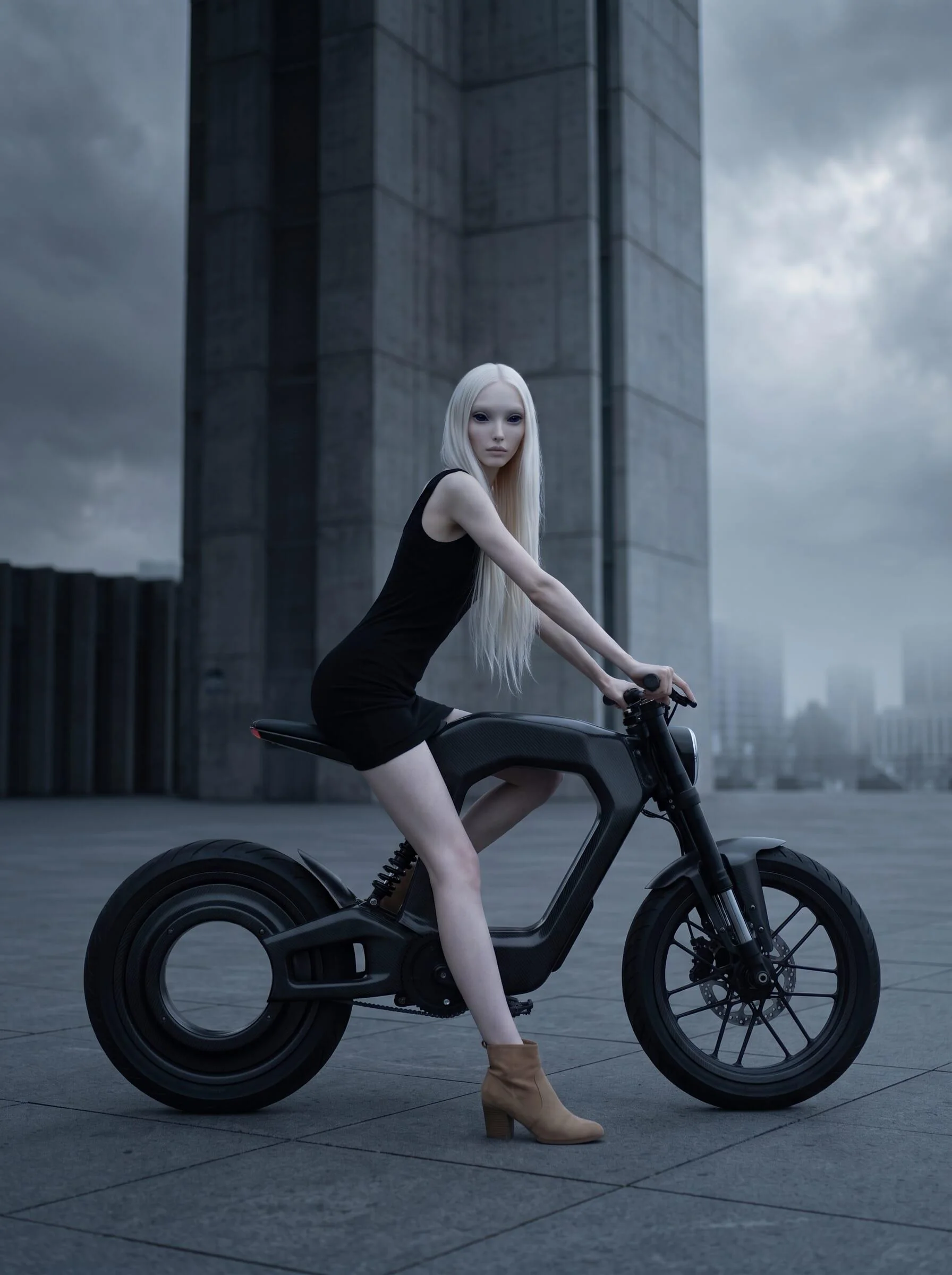 Futuristic Motorcycle In Concrete Plaza