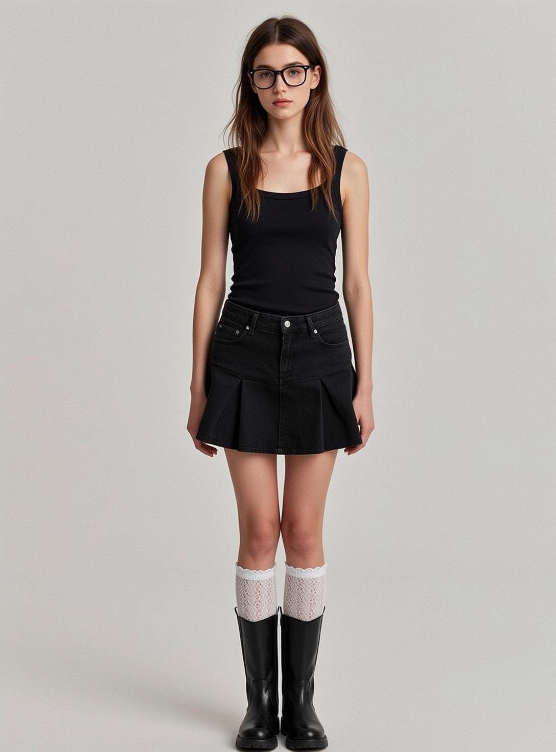 Black Tank Pleated Mini Skirt