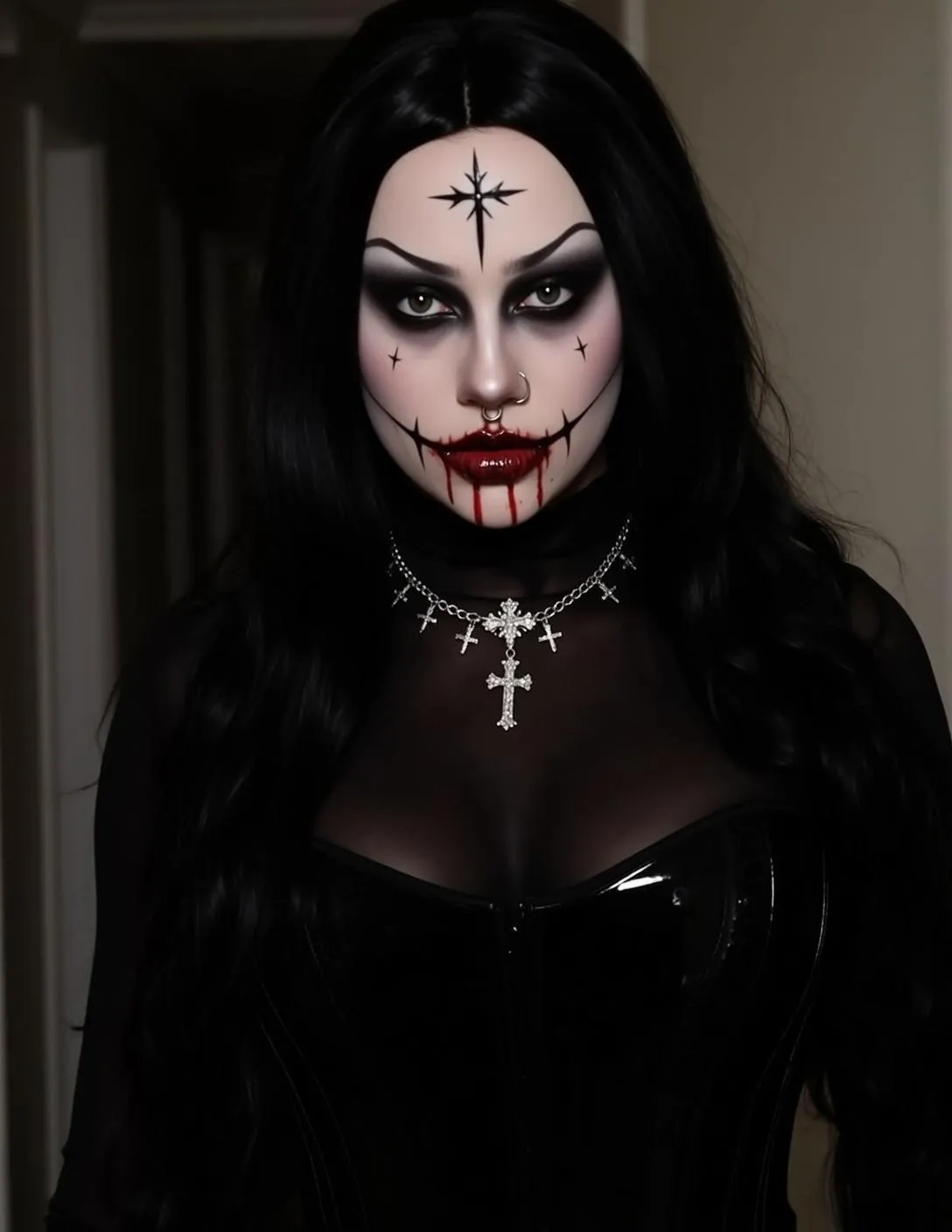 Halloween Makeup Intricate Gothic Long Wavy Black
