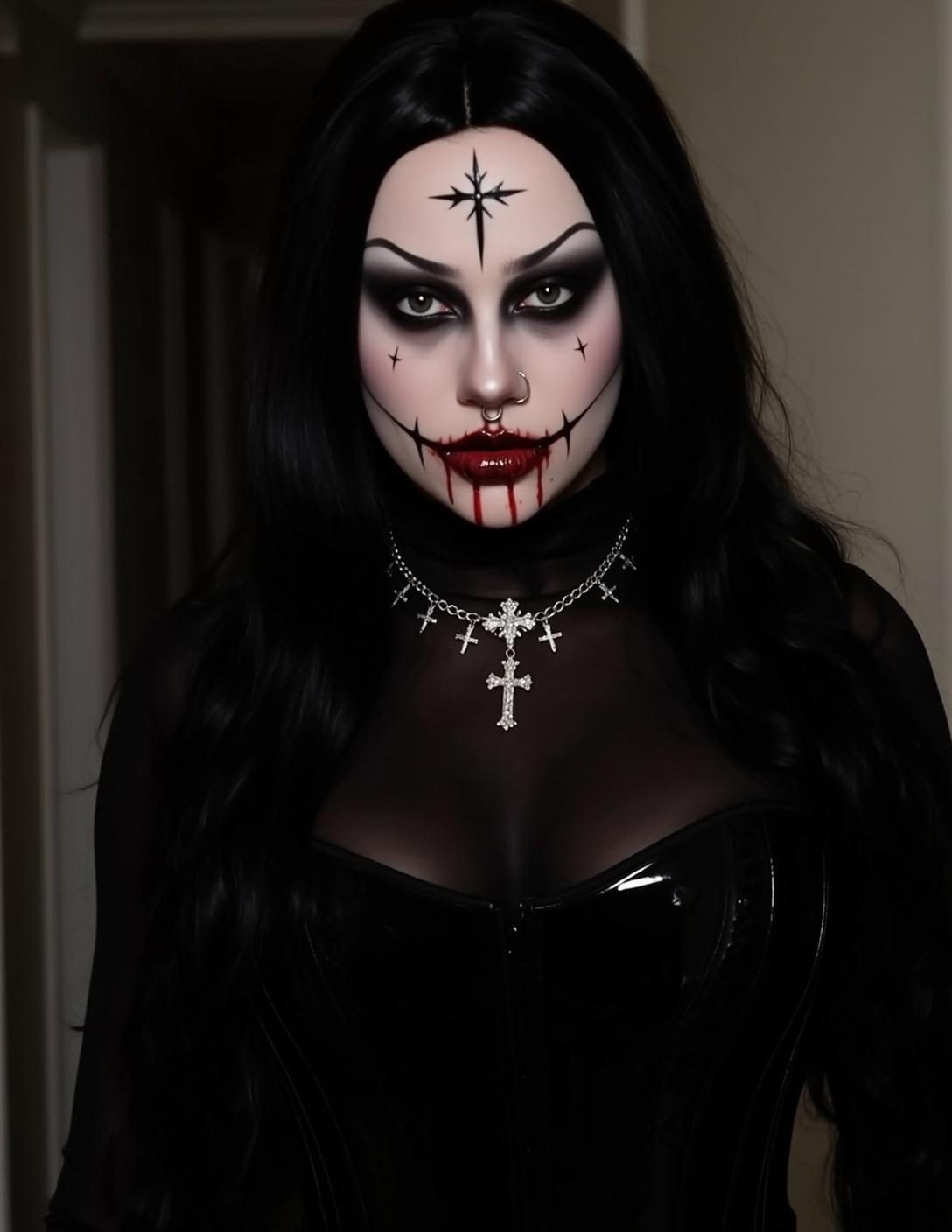 Halloween Makeup Intricate Gothic Long Wavy Black
