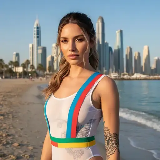 Tattoos And Makeup In Beach Bodysuit Portrait